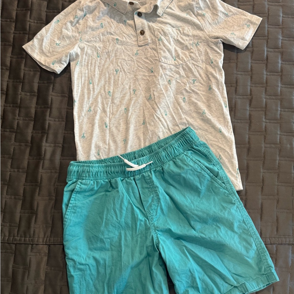 Carter's Gray and Teal Polo with Cat & Jack shorts